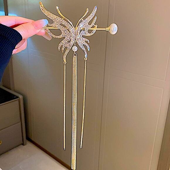 Rhinestone Gold Butterfly Hair Stick Chopsticks Hair Accessory - Picture 6 of 7